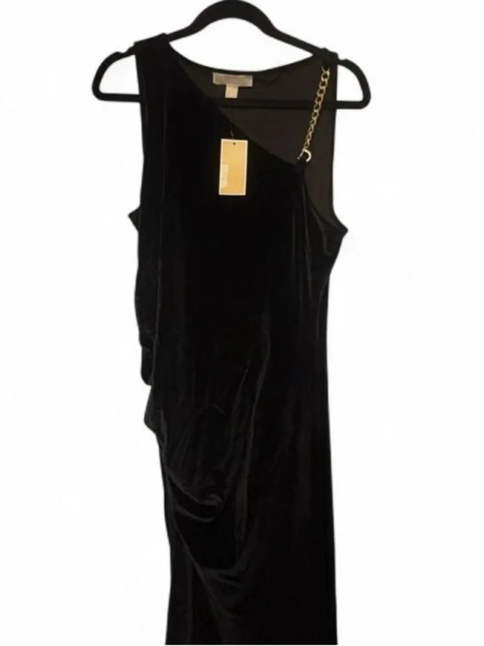 Michael Kors Black Velvet Dress with Gold Logo Tag